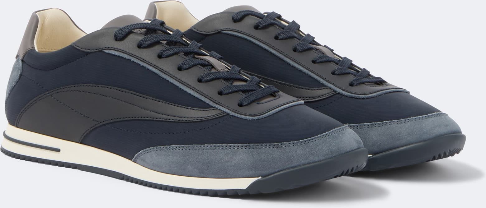Brunello Cucinelli Retro-Runner aus Textil und Veloursleder — Navy