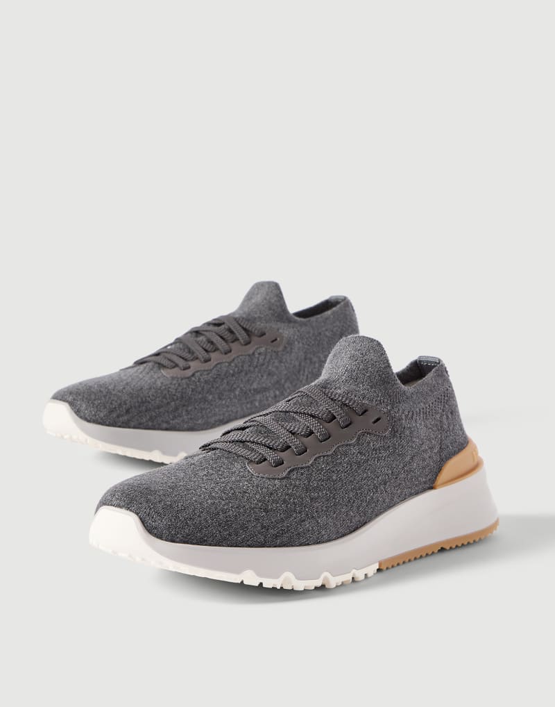 Brunello Cucinelli Sneakers aus Baumwolle und Kalbsleder — Anthracite