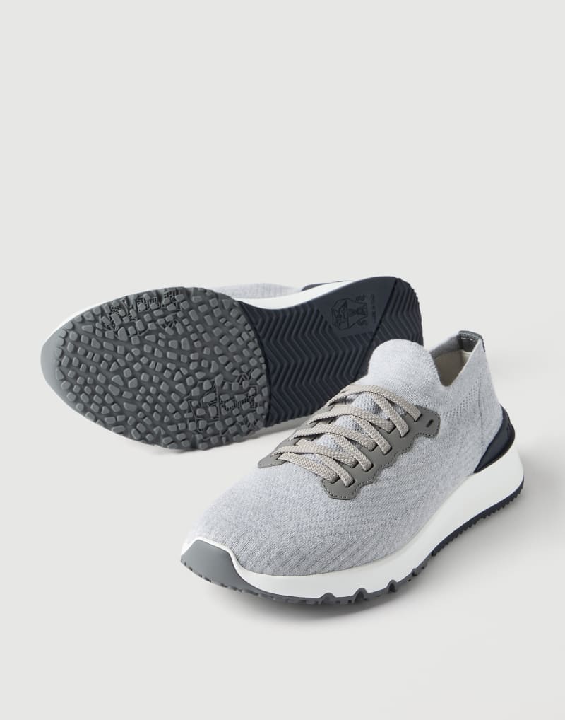 Brunello Cucinelli Sneakers aus Baumwolle und Kalbsleder — Silver