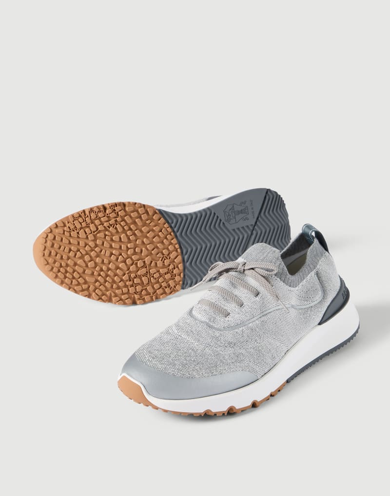 Brunello Cucinelli Sneakers aus Strick mit thermoverschweisstem Band — Light Grey