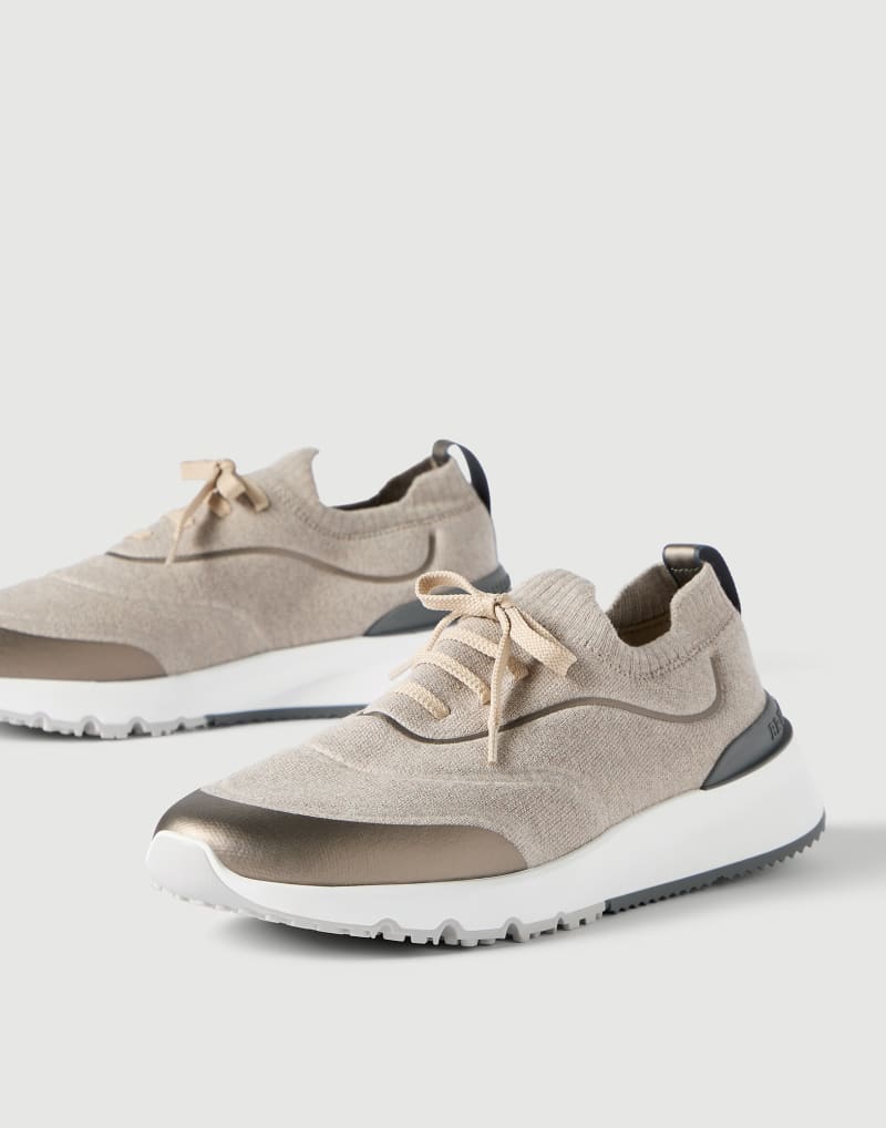 Brunello Cucinelli Sneakers aus Strick mit thermoverschweisstem Band — White