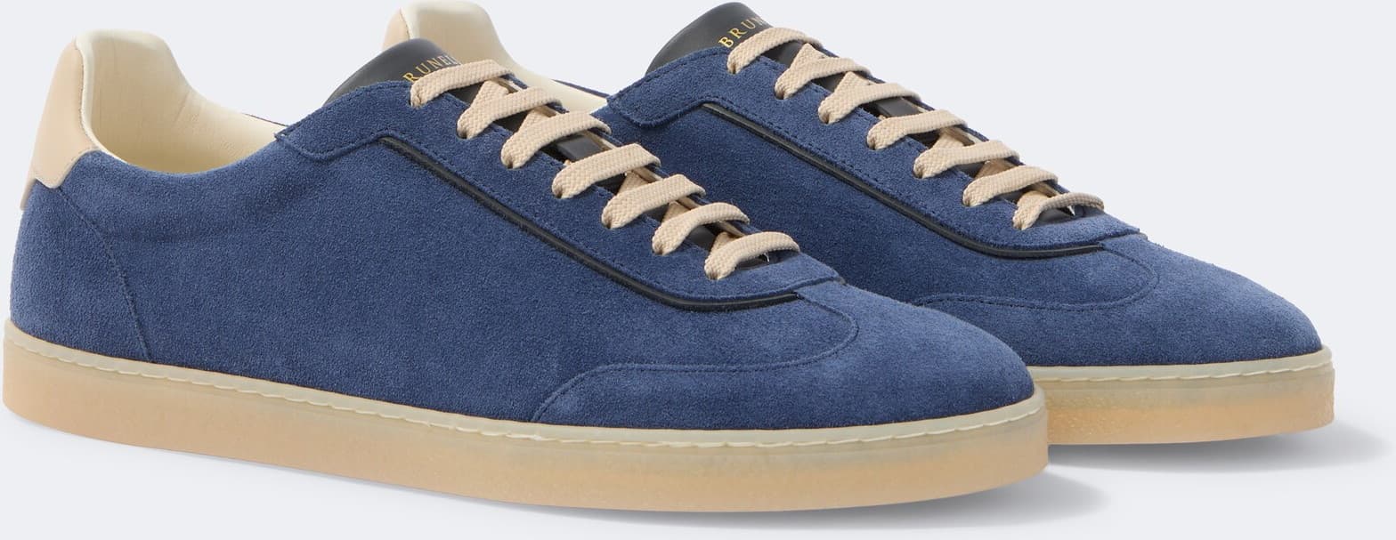 Brunello Cucinelli Tennis-Sneaker aus Veloursleder und Leder — Blau