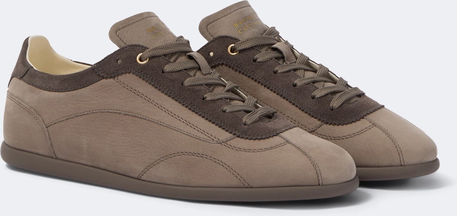 Brunello Cucinelli Flacher Trainer aus Leder — Taupe