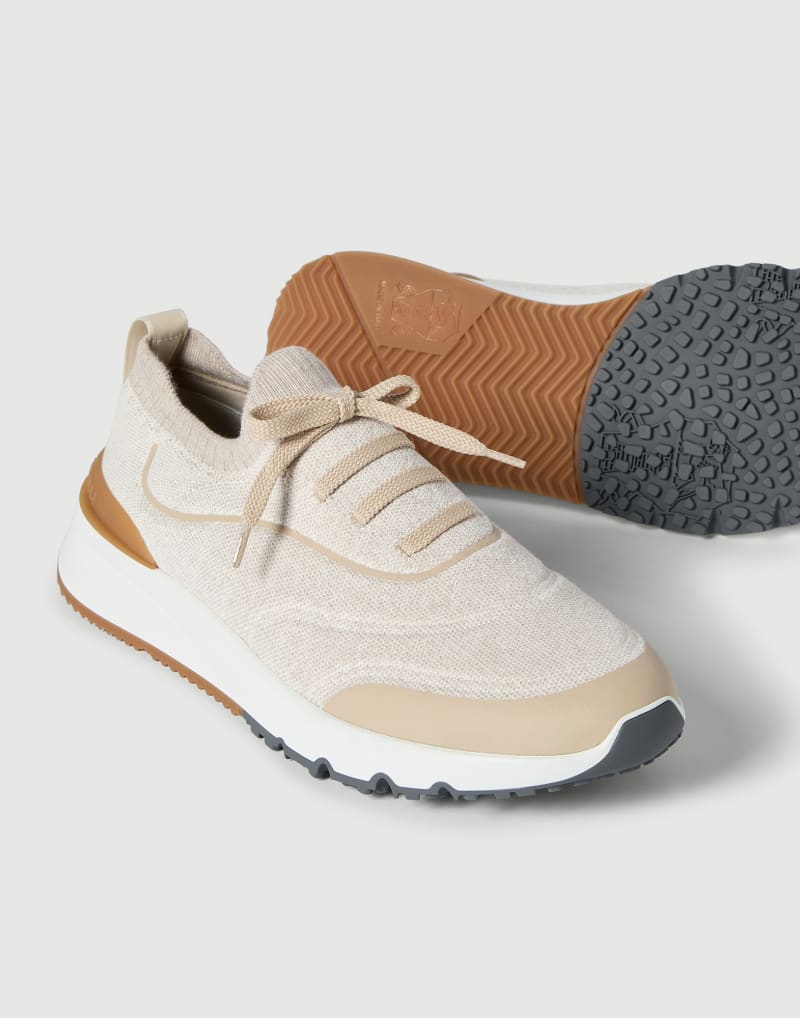Brunello Cucinelli Sneakers aus Strick mit thermoverschweisstem Band — Beige
