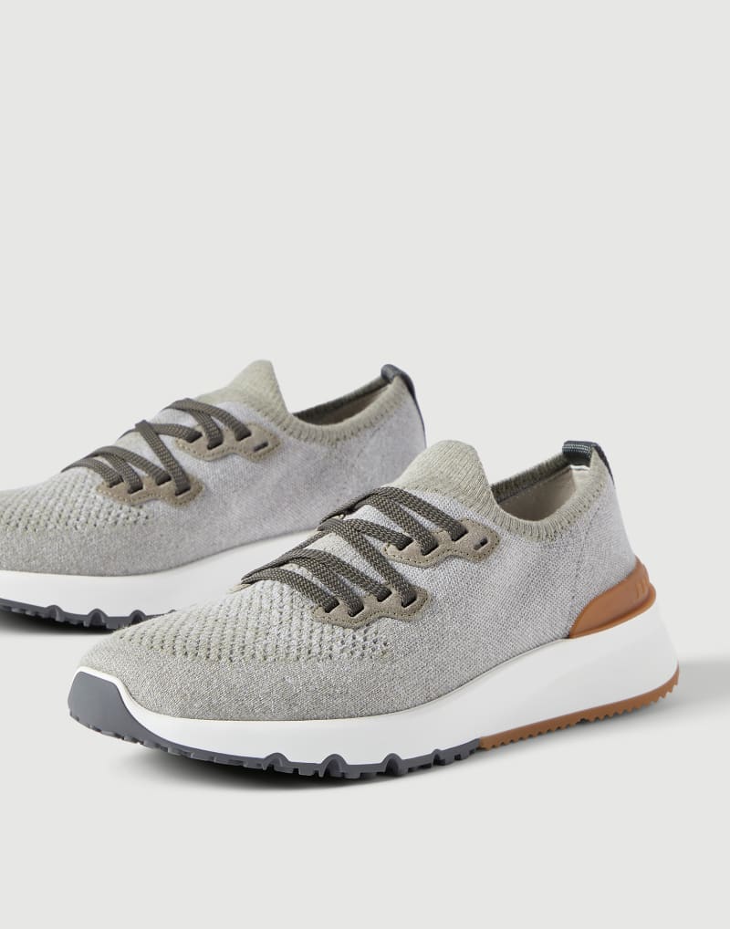 Brunello Cucinelli Sneakers in Chiné-Strick aus Baumwolle — Olive