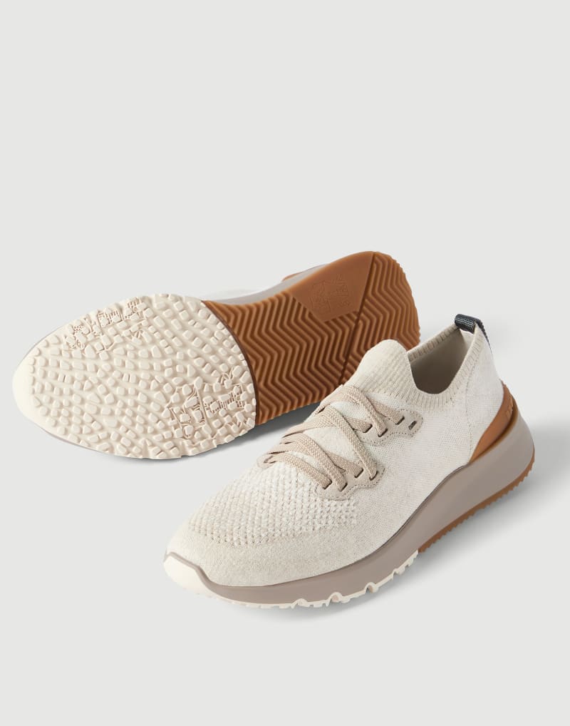 Brunello Cucinelli Sneakers in Chiné-Strick aus Baumwolle — Panama Camel