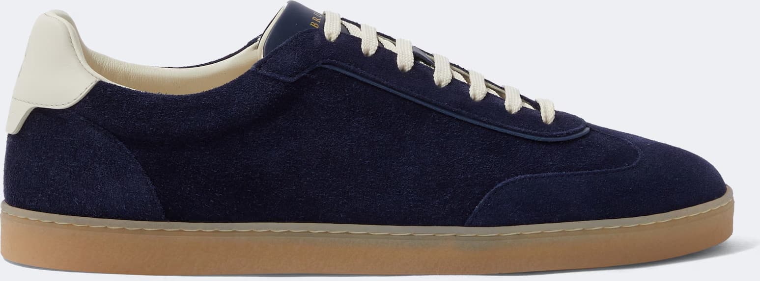 Brunello Cucinelli Tennis-Sneaker aus Veloursleder — Navy