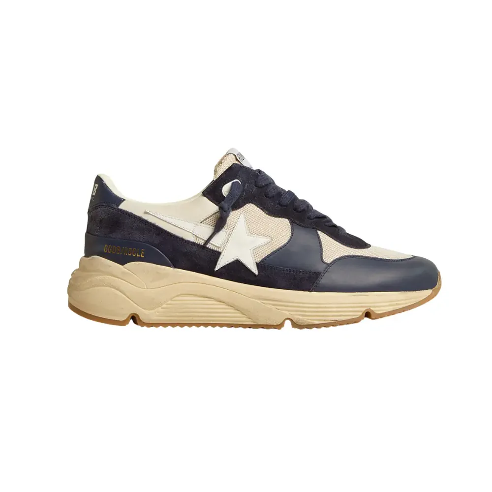 Golden Goose Golden Goose Running Sole — Cream Mesh Blue Leather