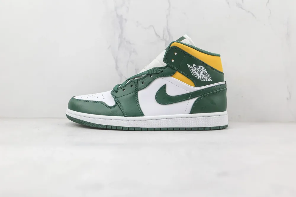 Jordan NIKE Air Jordan AJ1 Mid — White green yellow