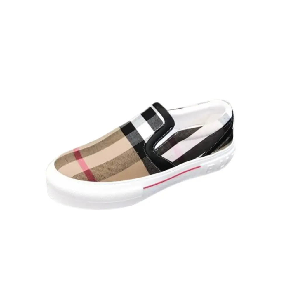 Burberry Burberry Slip On Sneakers Exaggerated Check Birch — Brown White