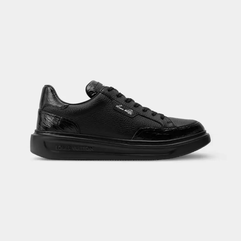 Louis Vuitton LV Beverly Hills Sneaker Grained Calf Leather Alligator Skin — Black