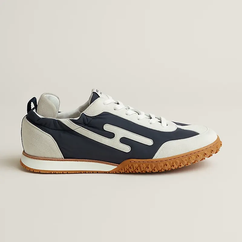 Hermès Hermès Jet Sneaker Technical Canvas Suede Goatskin — White Navy Blue