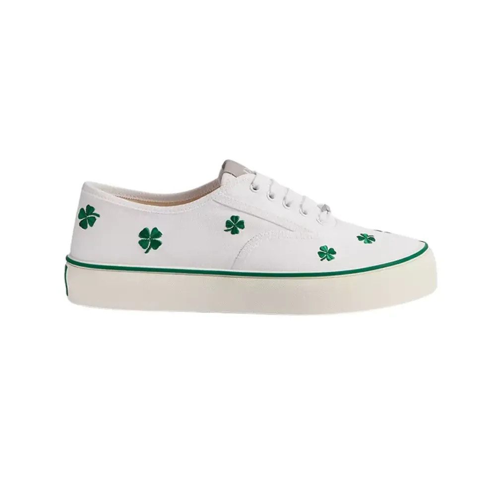 Dior Saltwind Sneaker — White Cotton Embroidered Bright Green Clover Motif