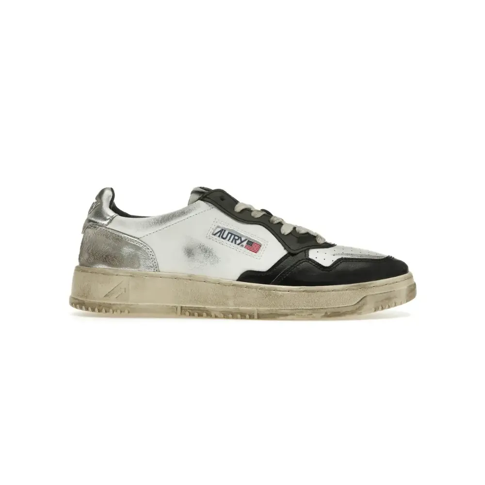 Autry Autry Medalist Leather Low Distressed — White Black Silver