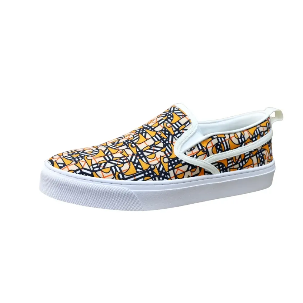Burberry Burberry Monogram Print Slip-On Sneakers — Orange White Black Cotton