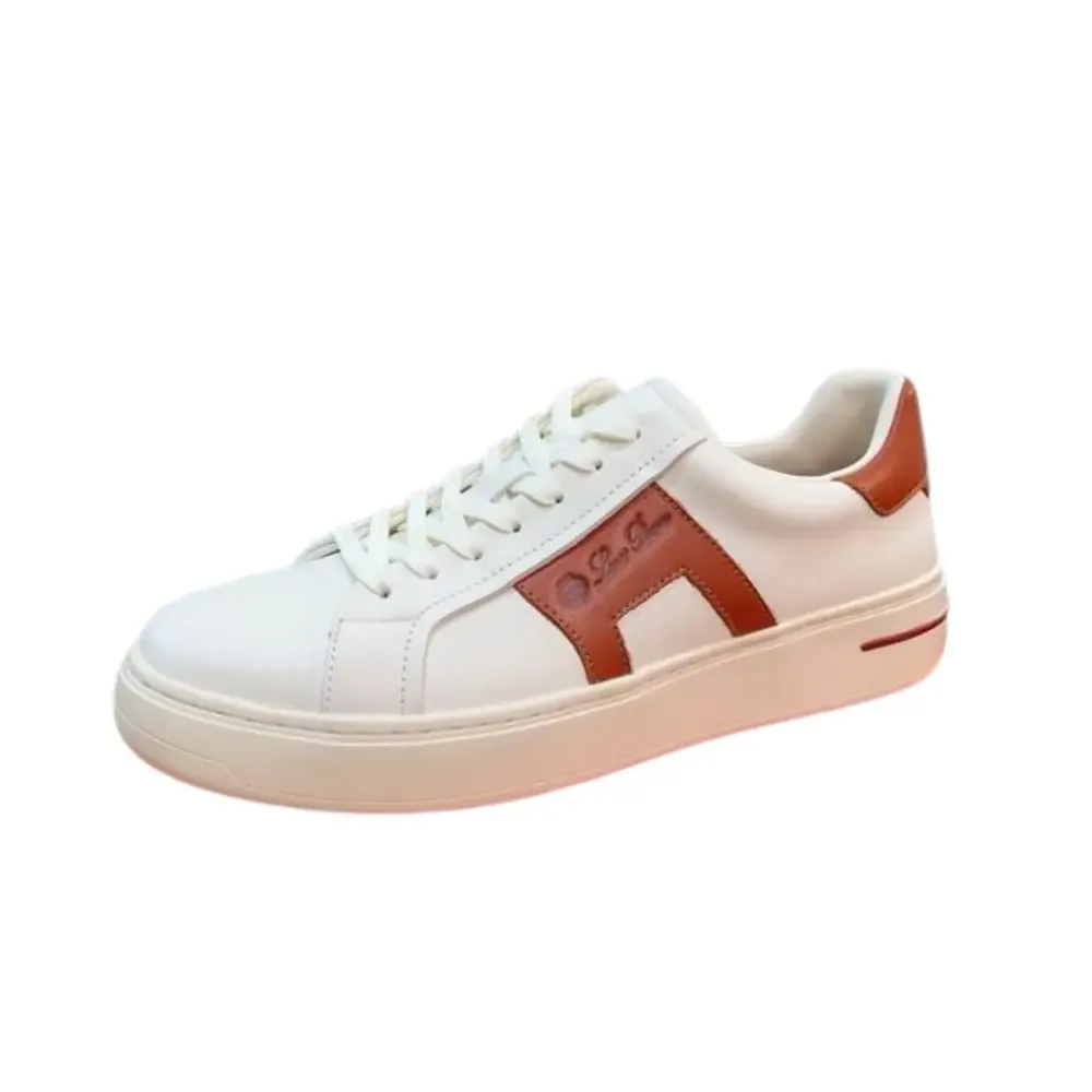 Loro Piana Loro Piana Summer — White With Brown Chocolate Strap Designed Sneaker