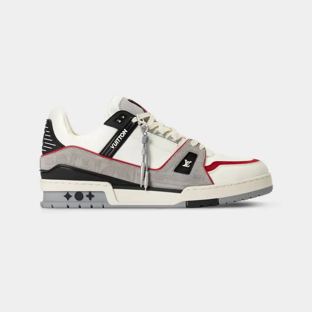Louis Vuitton LV Trainer Sneaker Plain calf leather Suede Calf leather — Blanc Gris