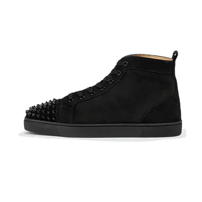 Christian Louboutin Spikes High-Top Sneakers — Black Suede