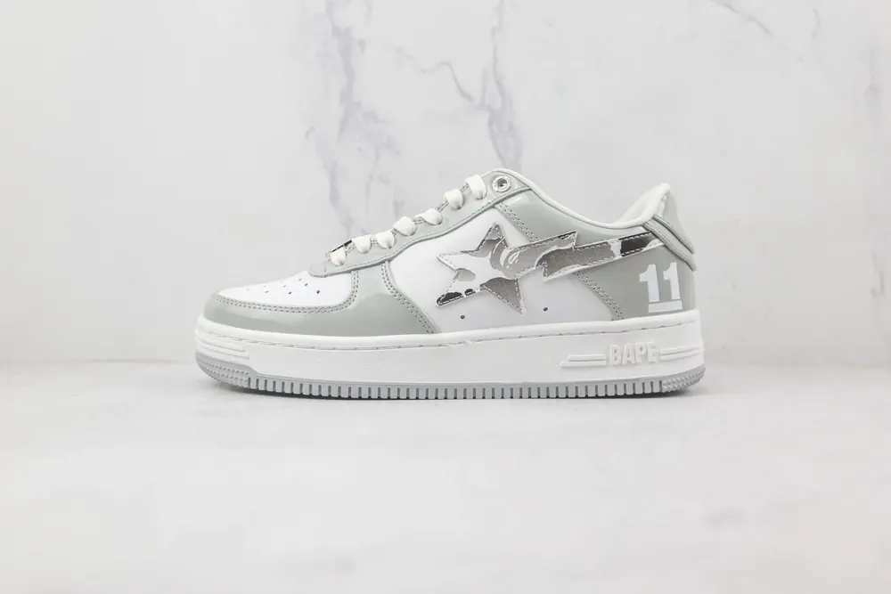 BAPE Bathing Ape Bape Sta Patent Leather — White Grey