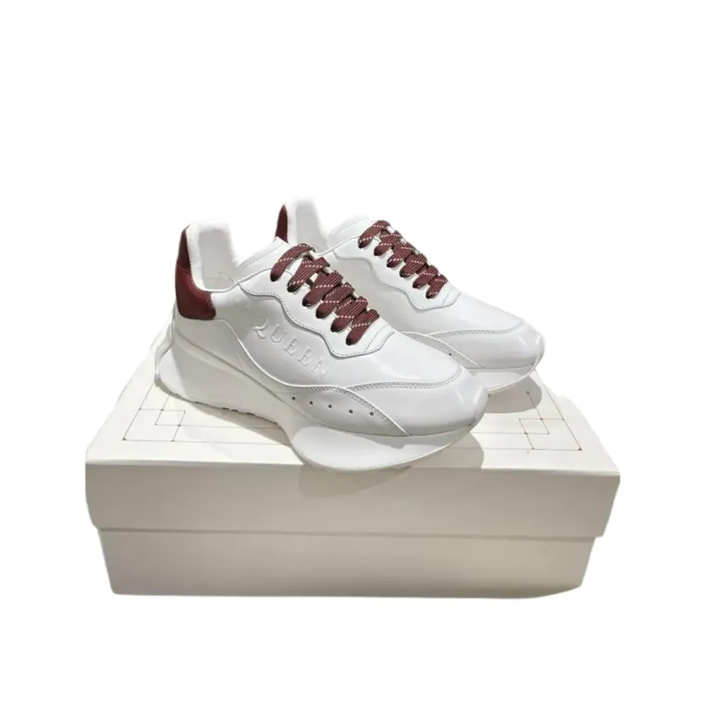 Alexander McQueen Alexander Mcqueen Oversized Sneakers — White Leather Burgundy Heel Tab