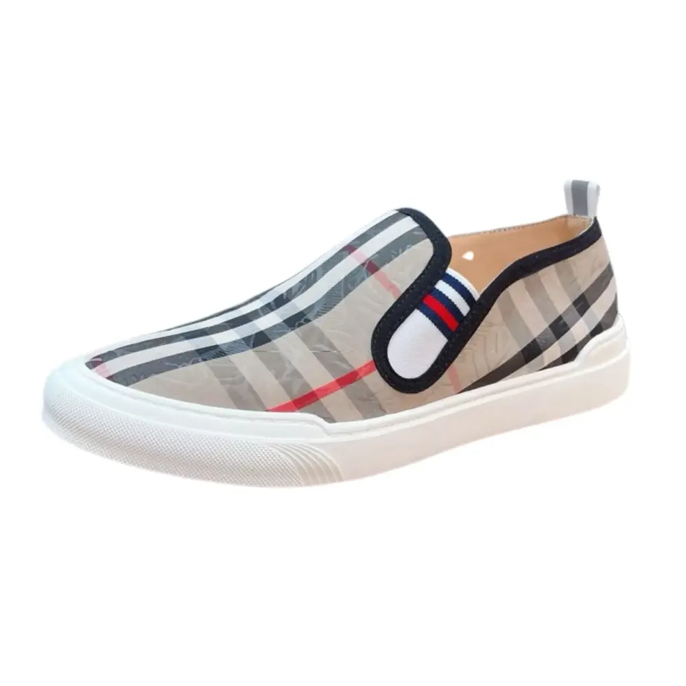 Burberry Burberry Cotton Slip-On Sneakers — Beige