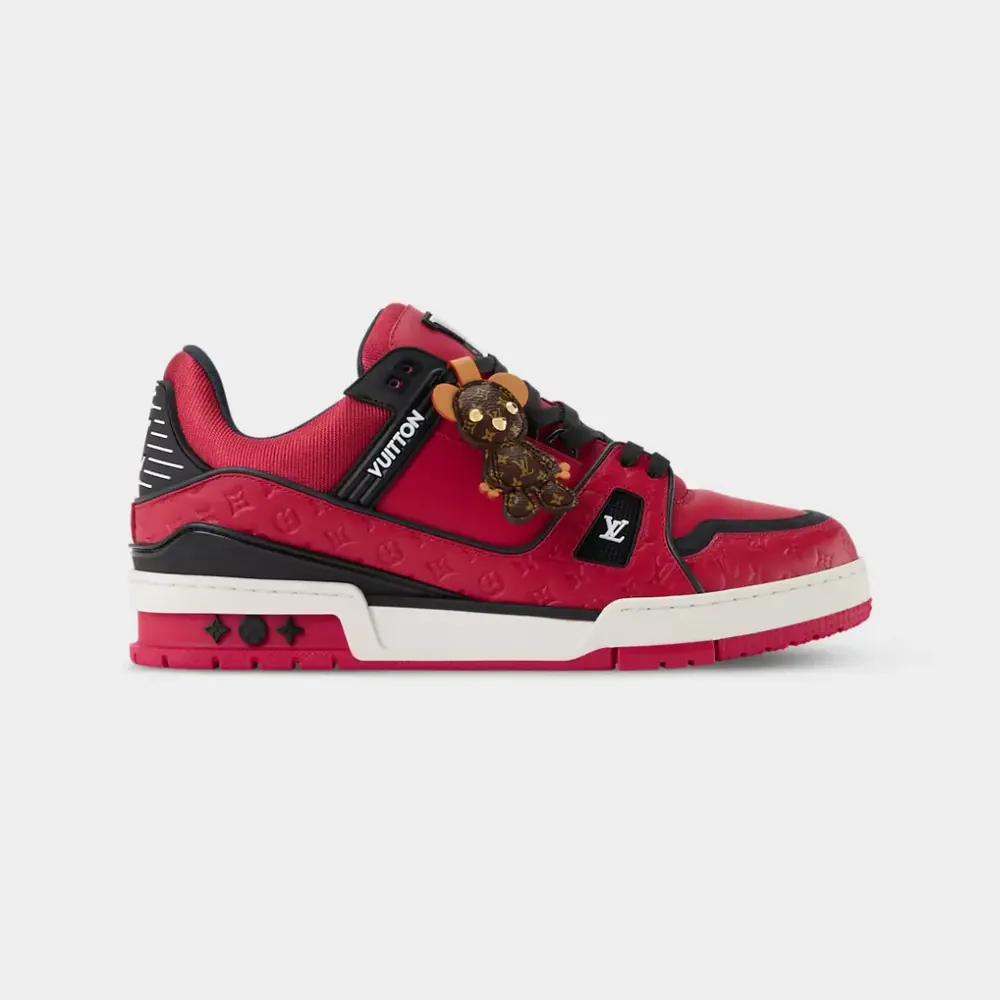 Louis Vuitton LV Trainer Sneaker Leather Monogram-Embossed Calf Leather — Red