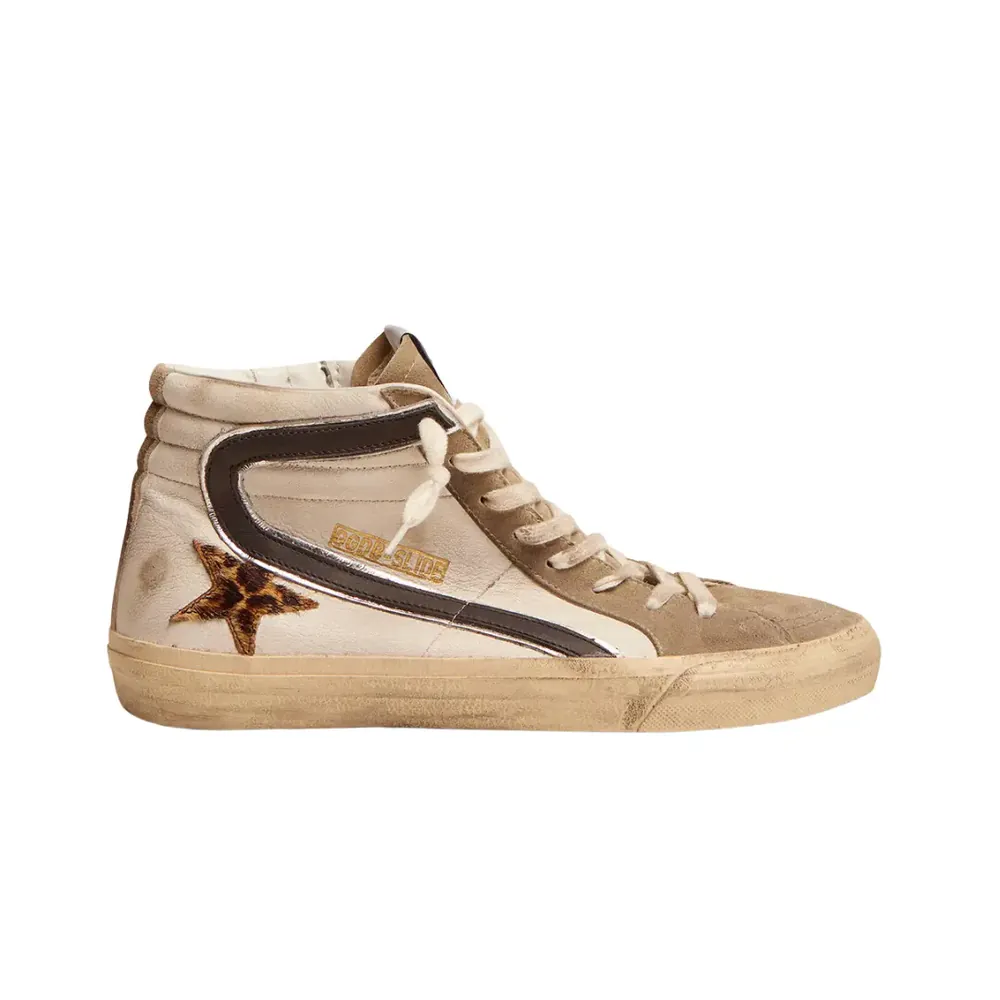 Golden Goose Golden Goose Slide Leopard Print Pony Skin Star — Black Flash