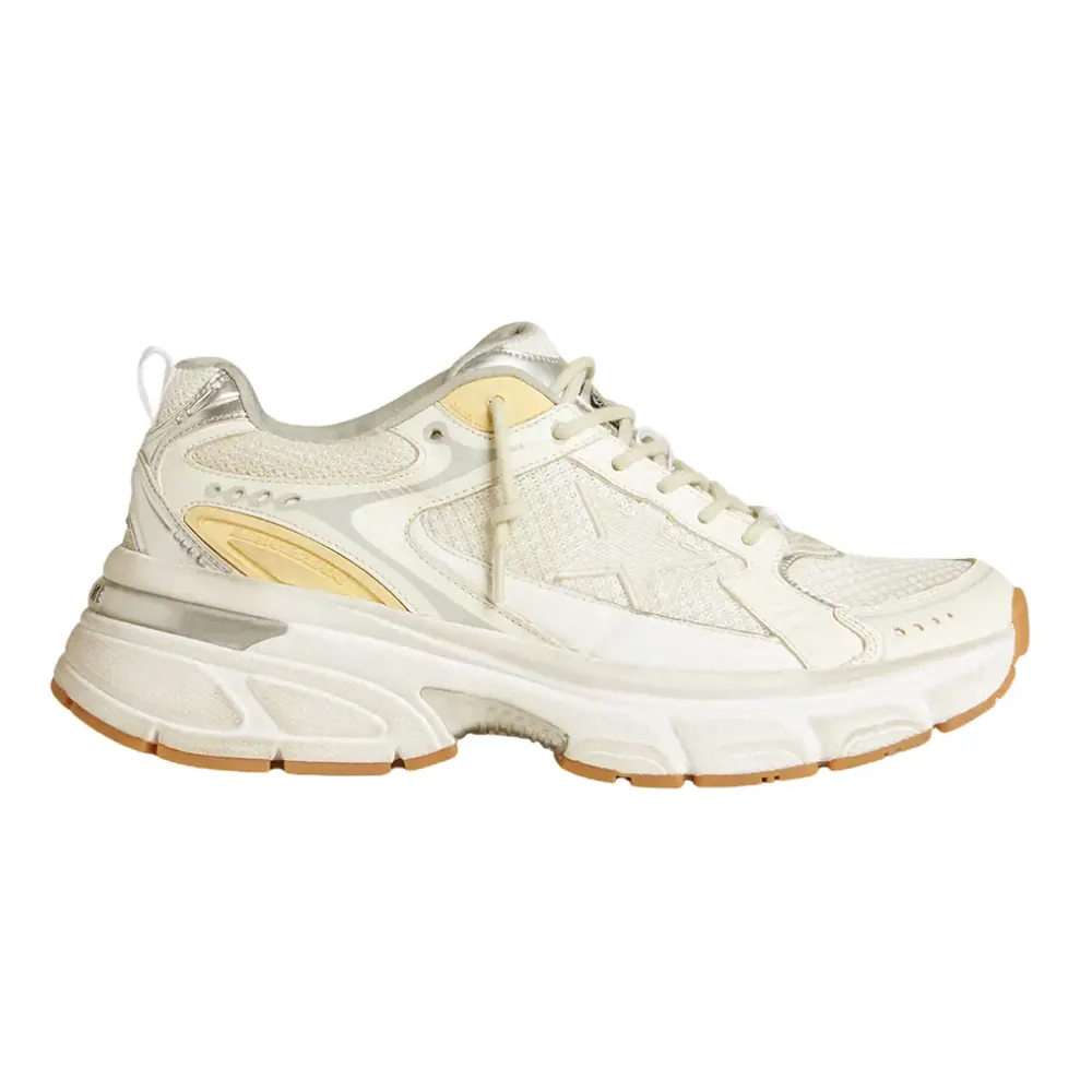 Golden Goose Golden Goose Lightstar — White Leather Mesh Worn-White Star