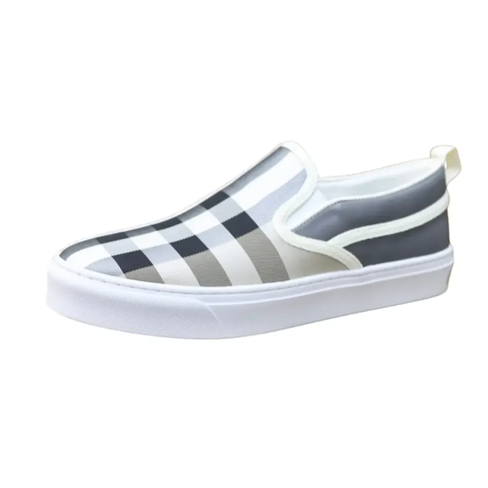 Burberry Burberry Check Cotton Slip-On Sneakers — Gray White Colorway