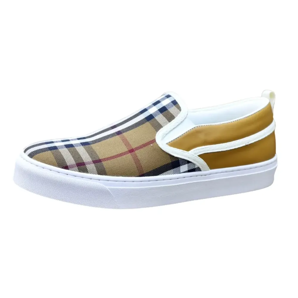 Burberry Burberry Check Cotton Slip-On Sneakers — Beige