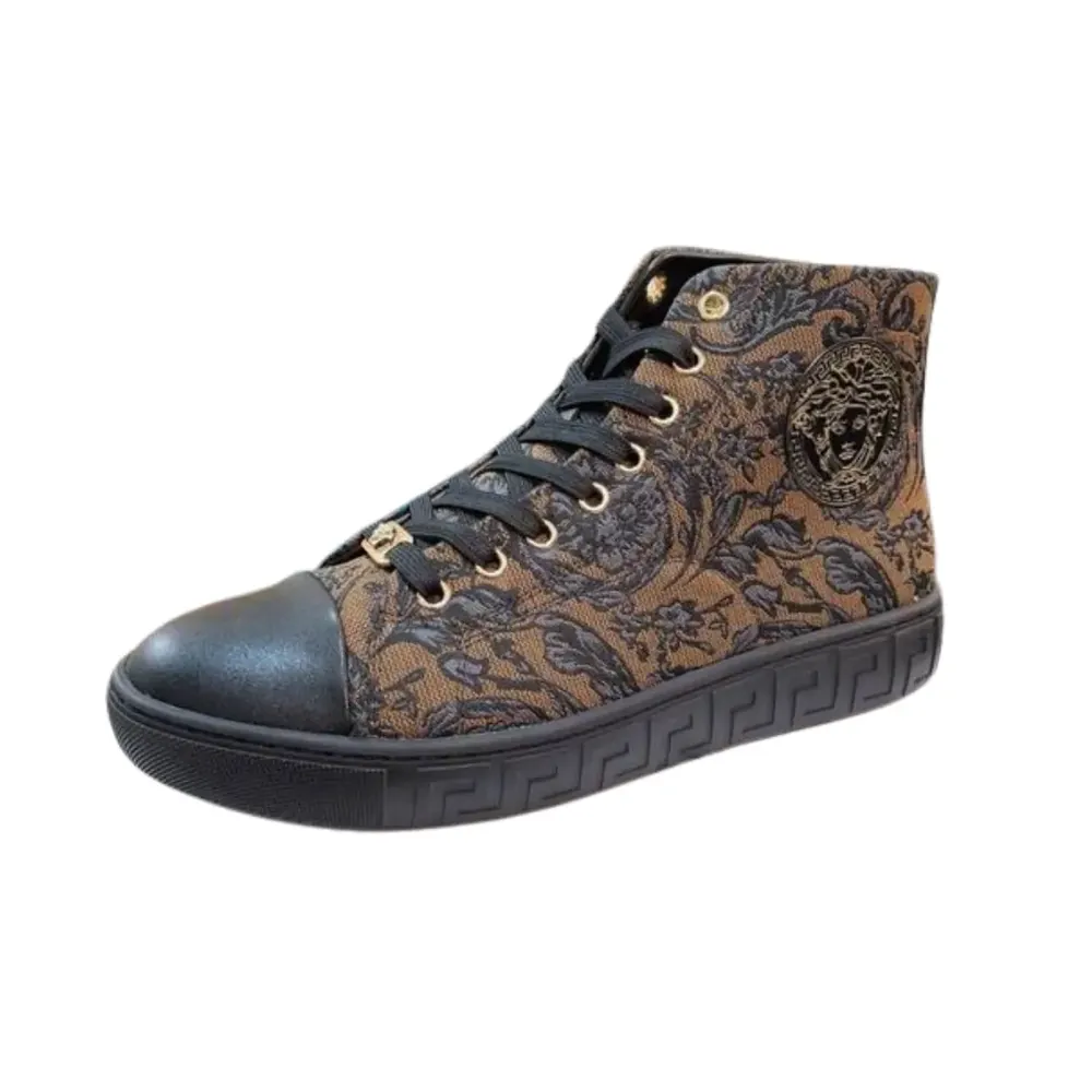 Versace Versace Barocco Jacquard Greca High-Top Sneakers — Brown