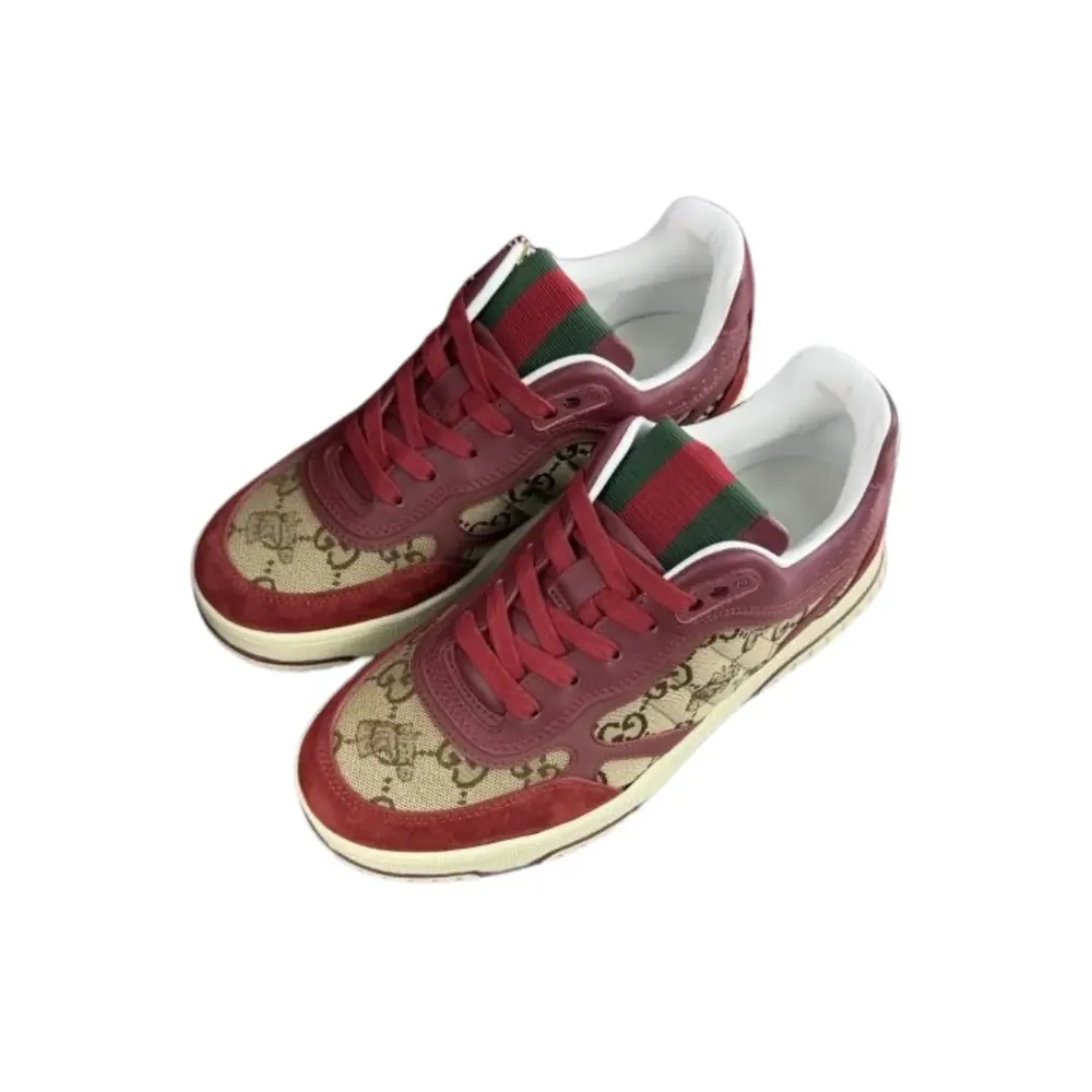 Gucci Re Web Sneaker — Red And Beige Canvas Horse Shaped Charm