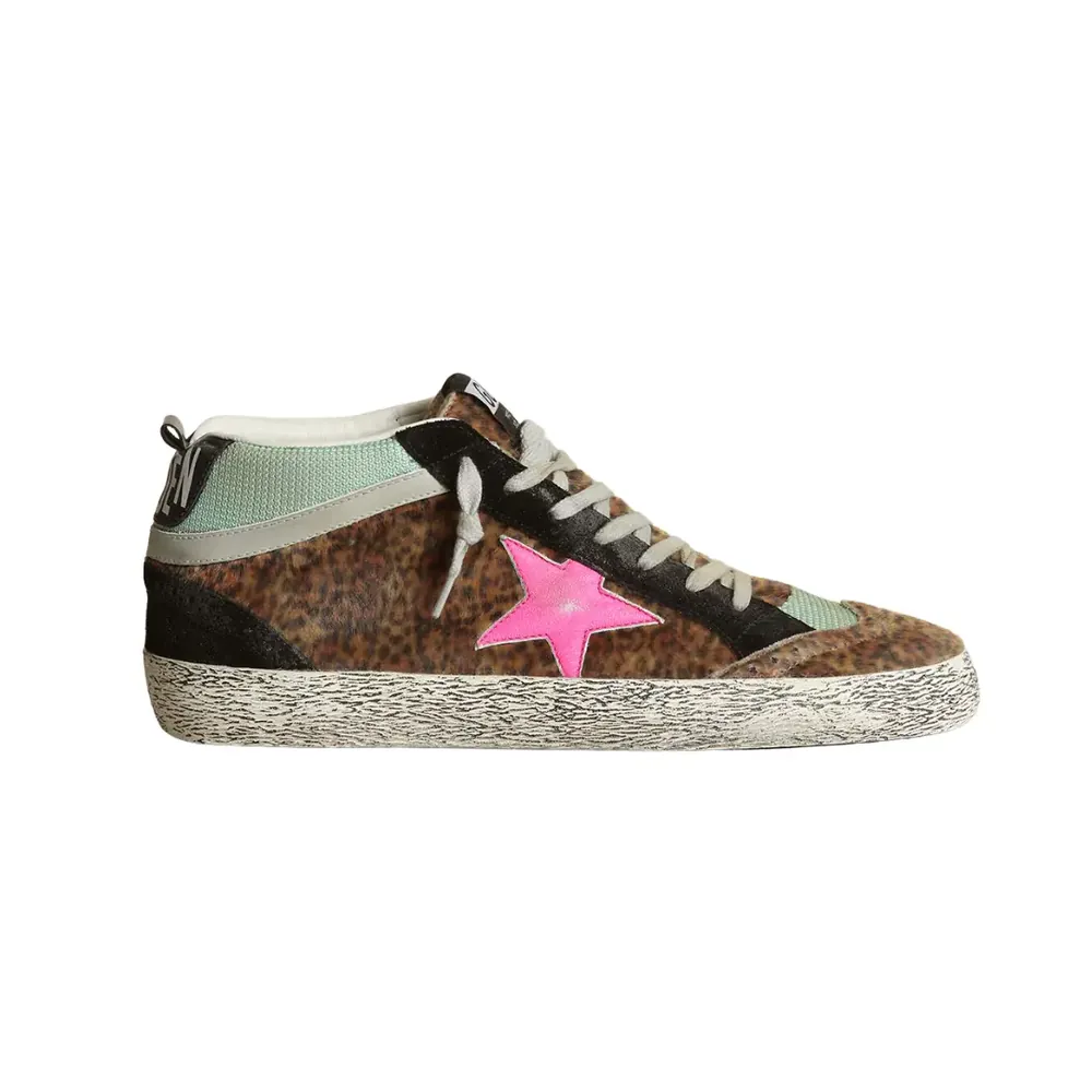 Golden Goose Golden Goose Mid Star Leopard-Print Pony Skin — Fuchsia Leather Star