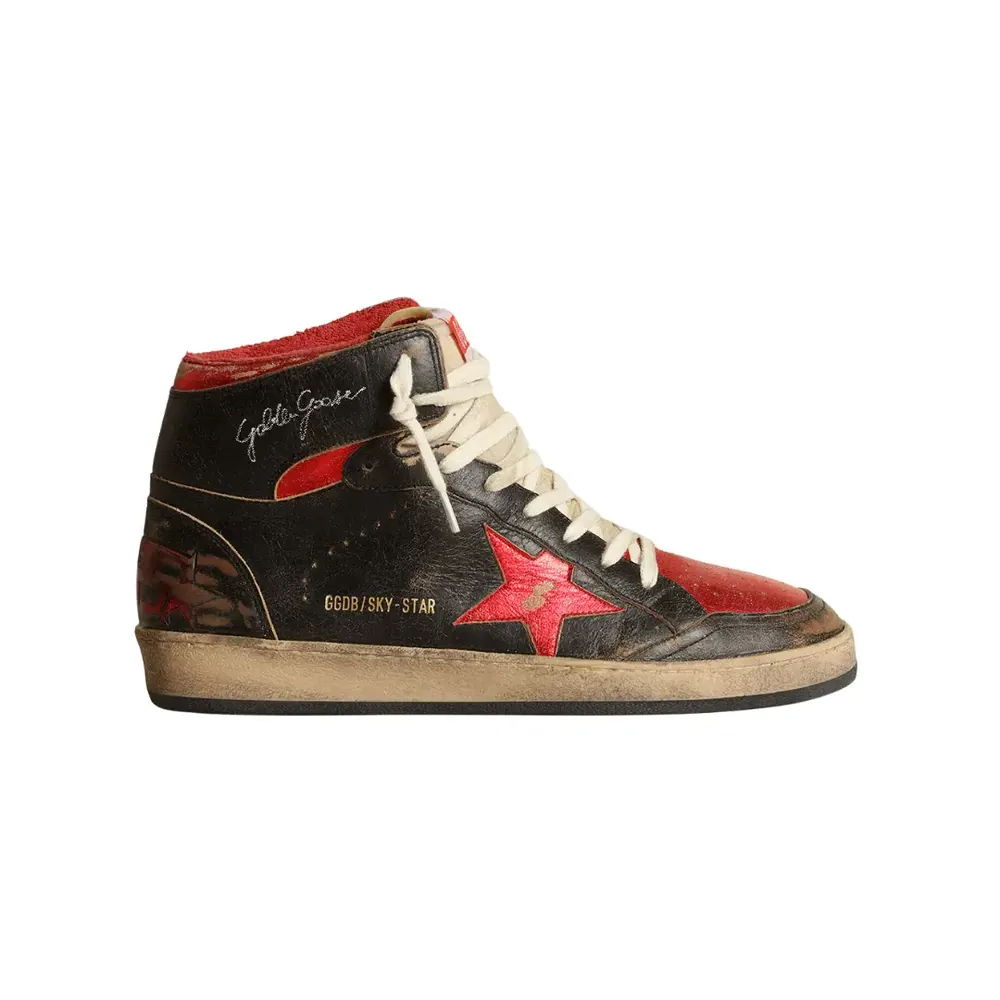 Golden Goose Golden Goose Sky-Star Glossy — Black Leather Red Star