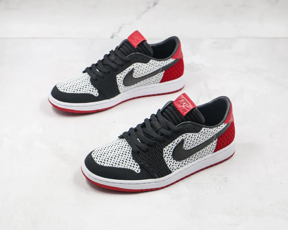 Jordan NIKE Air Jordan 1 Retro low Flyknit — Black red toe