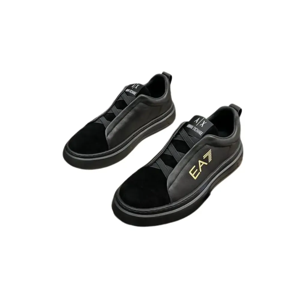 Armani Armani Emporio EA7 Men s Sneaker — Black Leather Suede