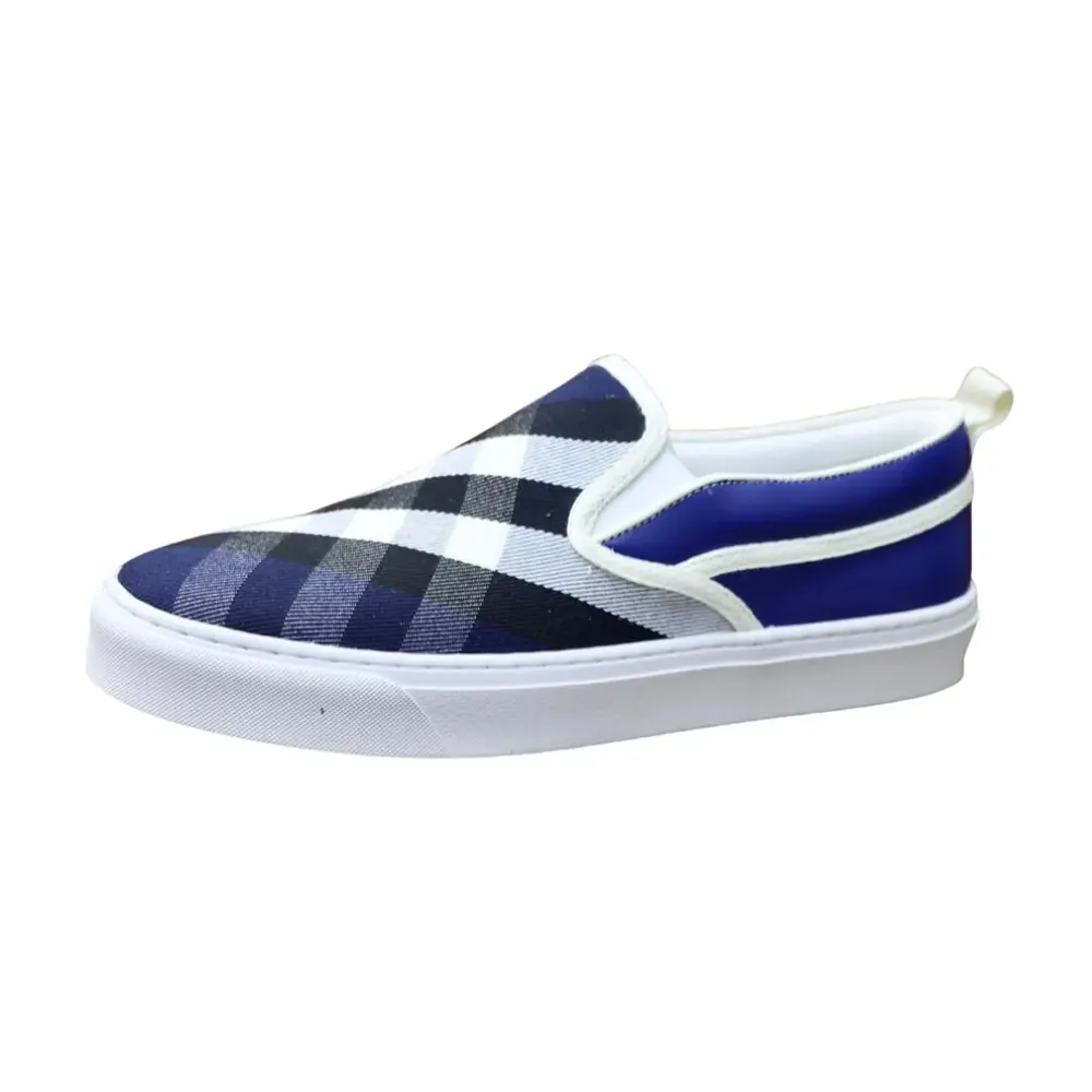 Burberry Burberry Check Cotton Slip-On Sneakers Birch — Brown Colorway Blue