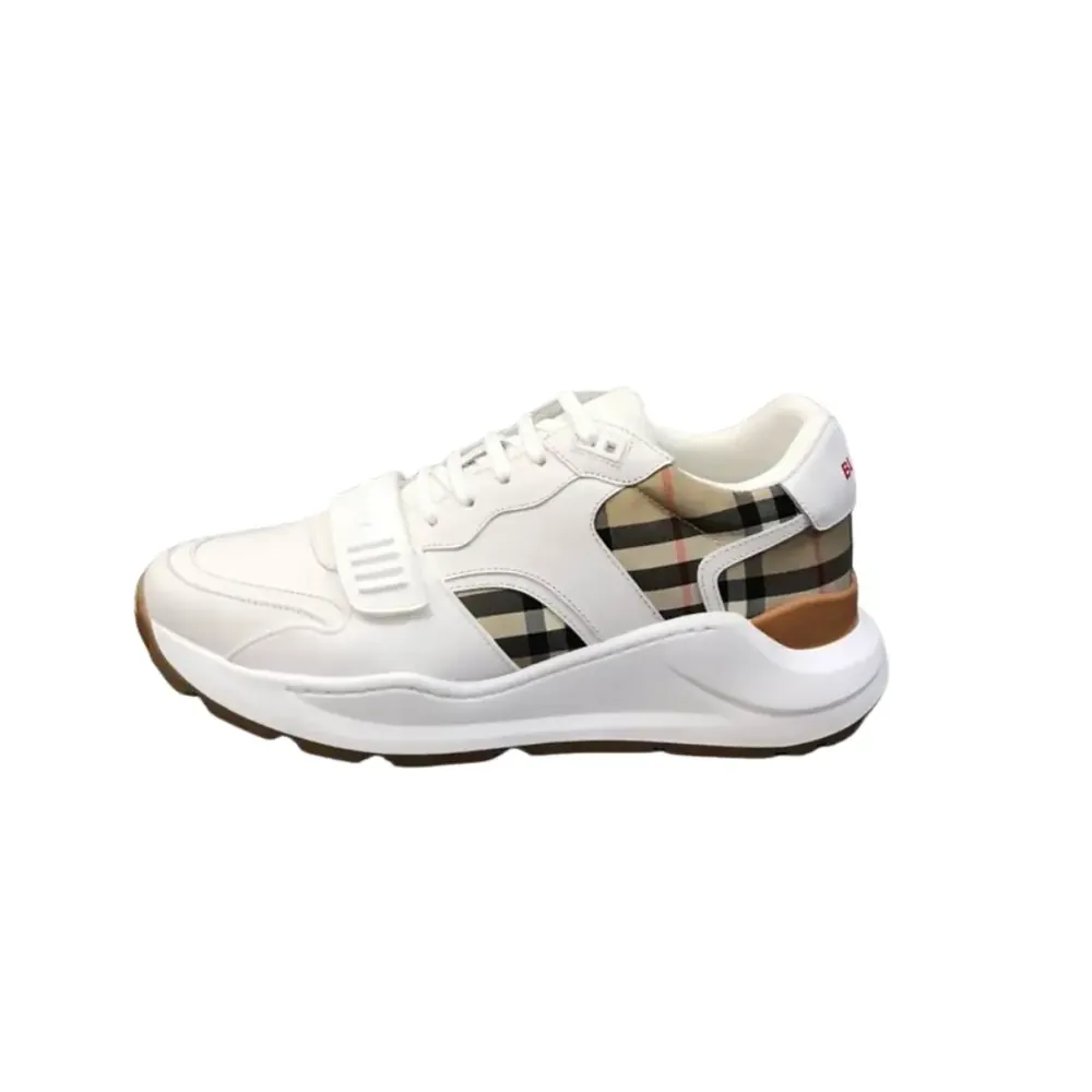 Burberry Burberry Check Leather Sneakers Archive — White Beige