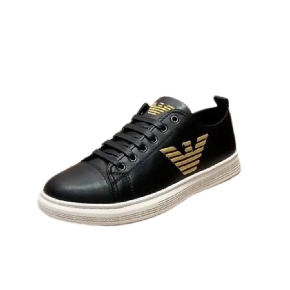 Armani Armani Emporio Leather Sneaker — Black Gold Logo