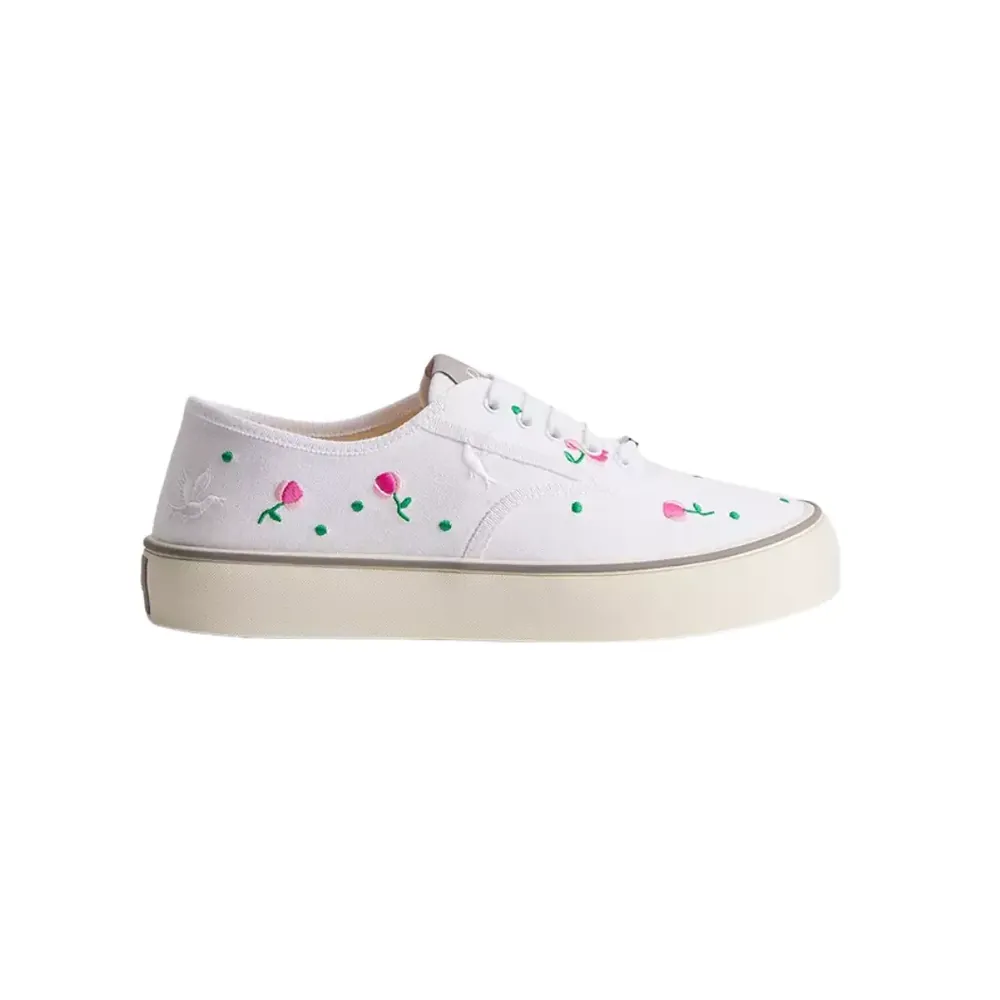 Dior Saltwind Sneaker — White Cotton Embroidered Multicolor Doves & Roses Motif