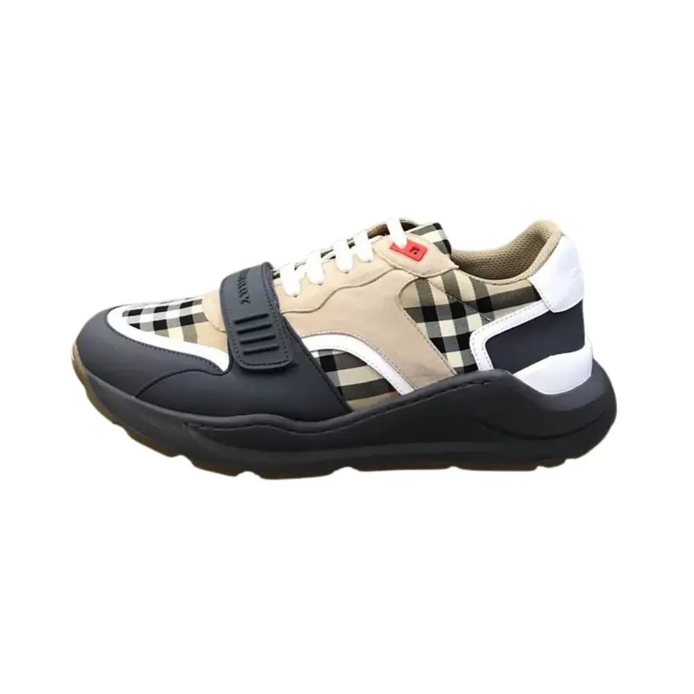 Burberry Burberry Ramsey Vintage Check Suede Sneakers — Grey Beige