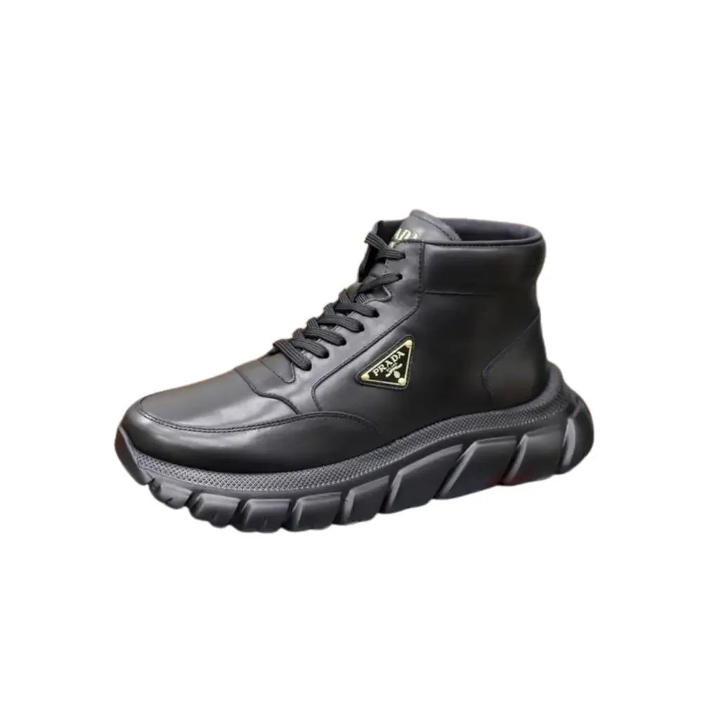 Prada Prada High-Top Sneakers — Black Leather Chunky Rubber Sole