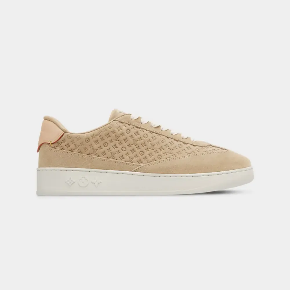 Louis Vuitton LV Flash Sneaker Monogram-Debossed Suede Calf Leather — Beige