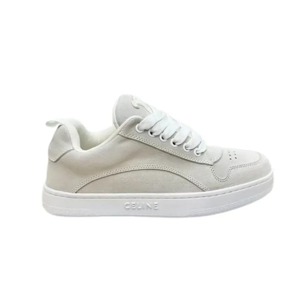 Celine Celine Huntington Low Lace Up Sneakers Off — white Suede