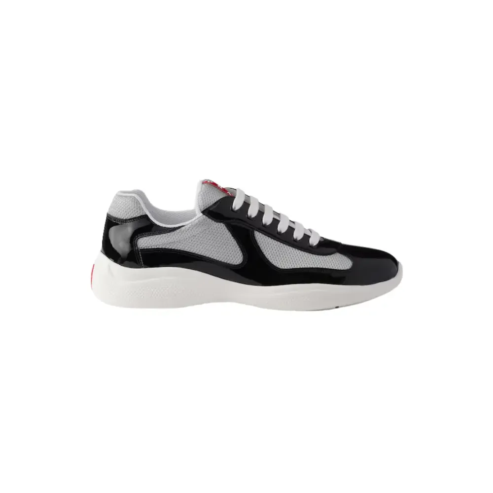 Prada Prada America s Cup Sneaker — Black Silver Patent Leather And Technical Fabric