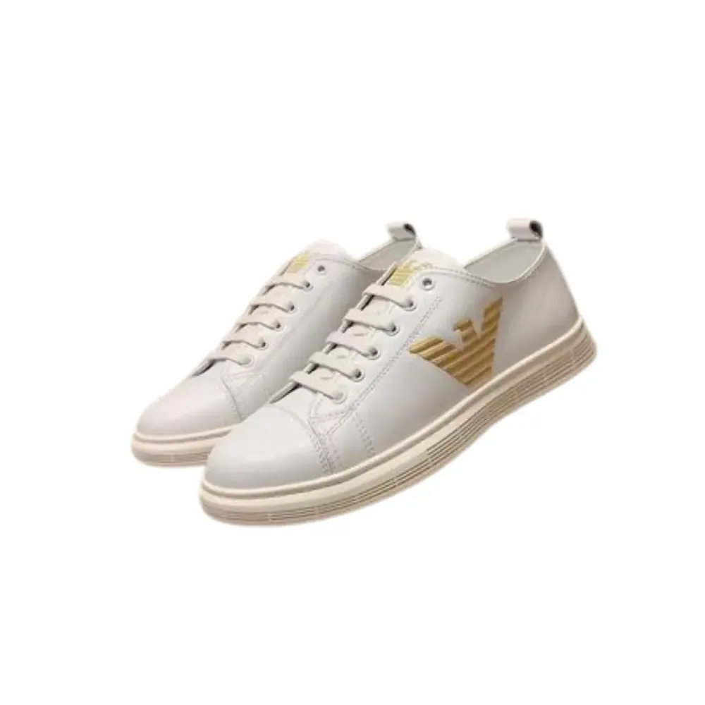 Armani Armani Emporio Leather Sneaker — White Gold Logo