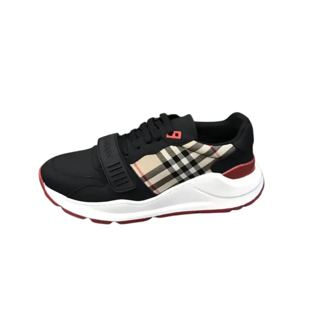 Burberry Burberry Ramsey — Black Leather Sneakers Signature Vintage