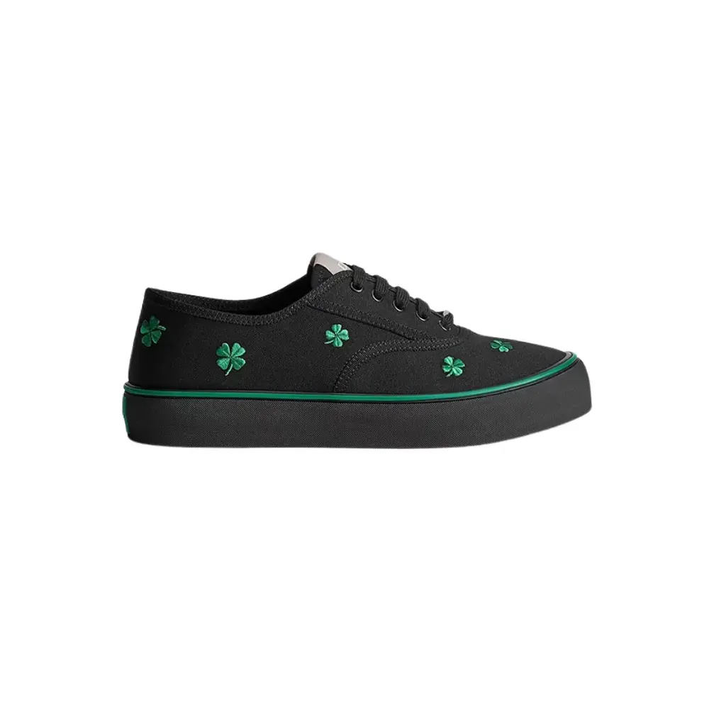 Dior Saltwind Sneaker — Black Cotton Embroidered Bright Green Clover Motif