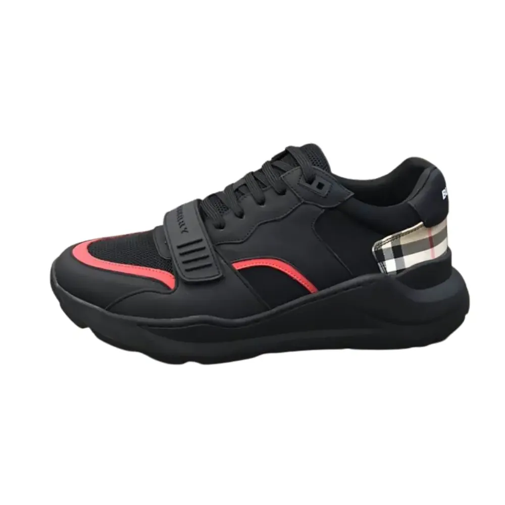 Burberry Burberry Black Leather Suede Sneakers Signature Vintage Check Pattern —