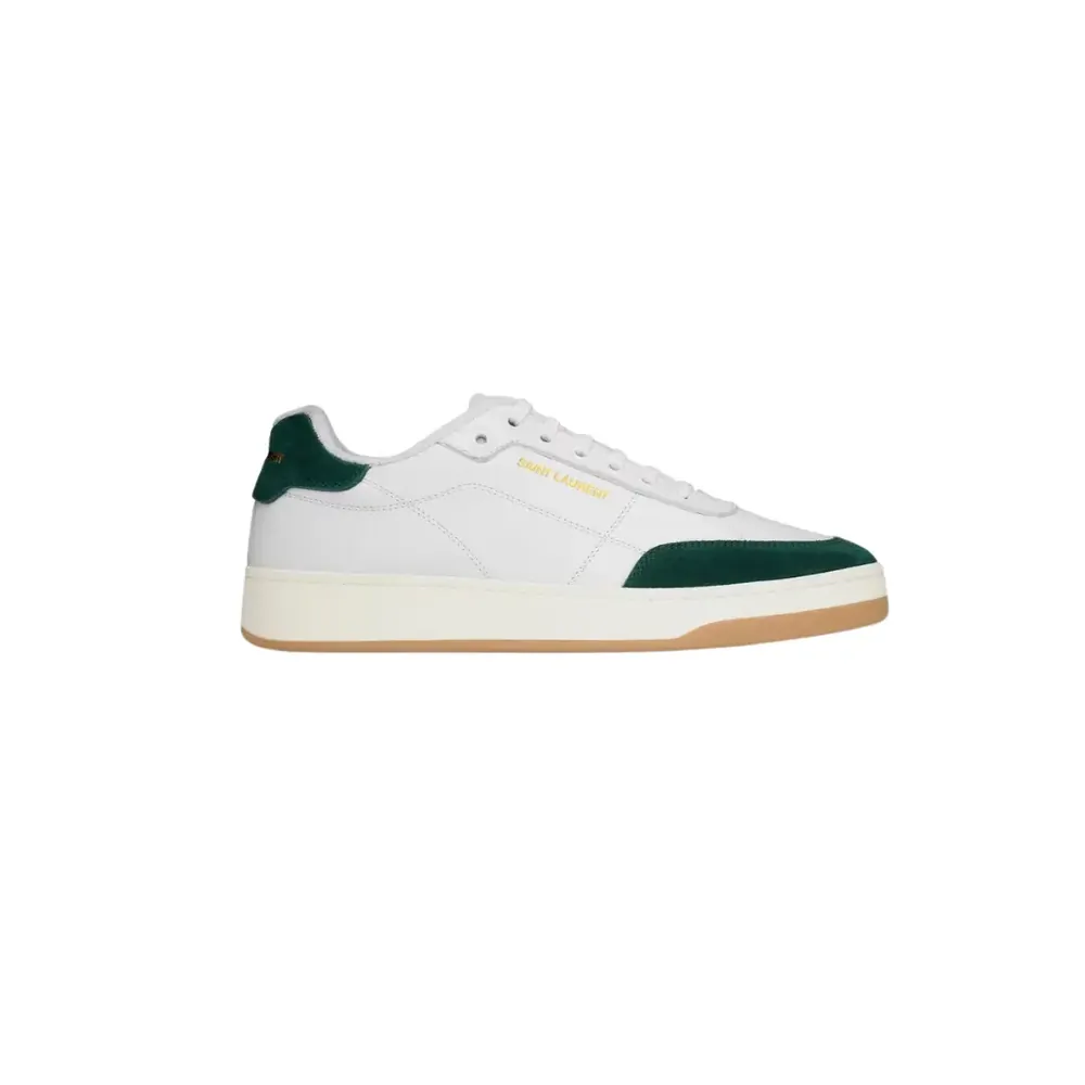 Saint Laurent Ysl SL 61 Sneakers Smooth Leather Optic — White & Bottle Green
